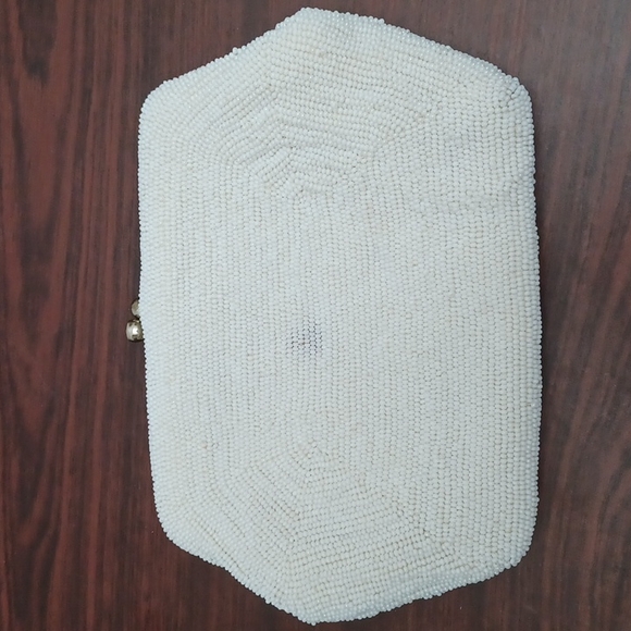 Vintage white seed bead beaded wedding clutch bride bag - Picture 3 of 5